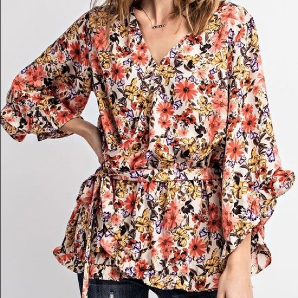 Floral Wrap Blouse With Belt - Picture 4 of 4